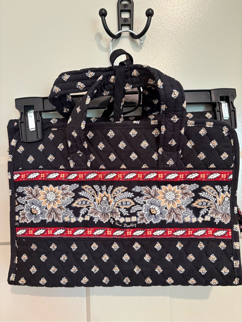 Vera Bradley Black Quilted Floral travel Tote with Red Trim